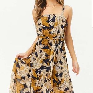 Sheer Leaf Print Maxi Dress